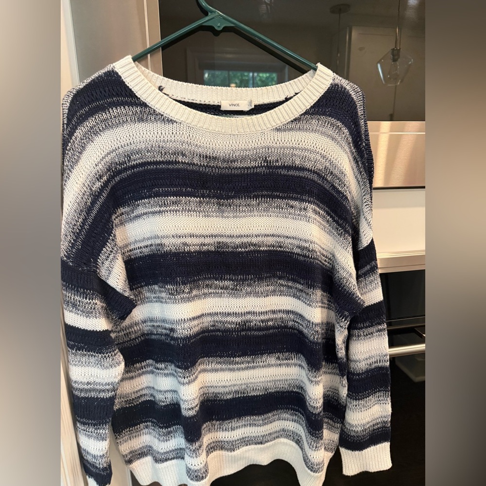 Vince Striped Knit Sweater in Navy and White